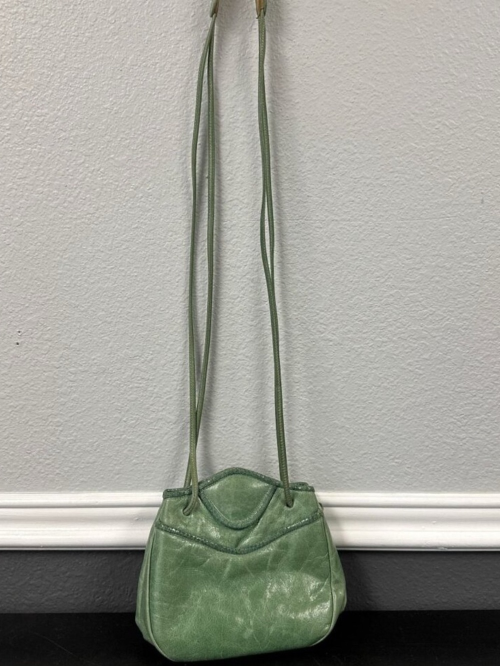 Jo Ann Page Evita Handmade Green Leather Purse Retro Crossbody Bag Womens